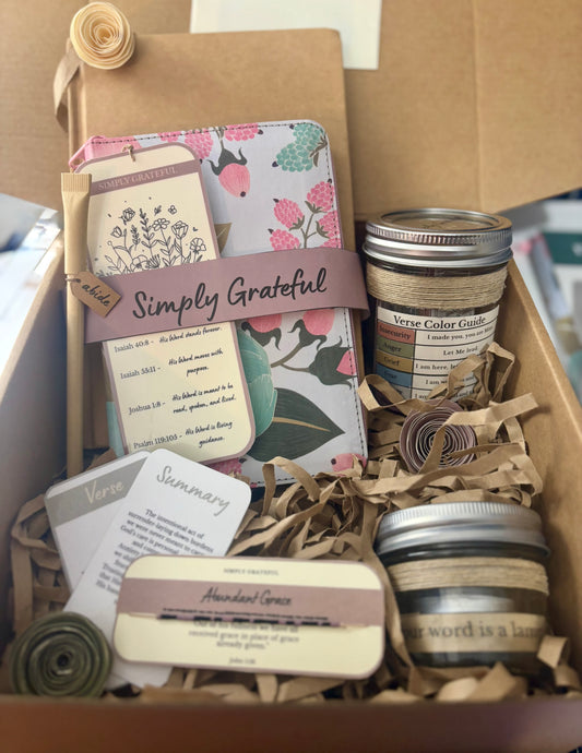 Down To Earth-Bible Study Gift Box-Bible,Verse Jar, Soap Notes,Journal,Pen,Bookmark,Candle,Morse Code Bracelet (Copy)
