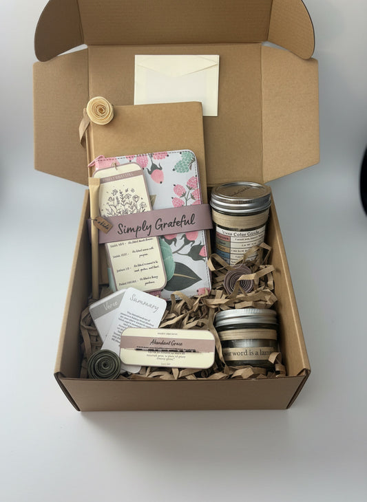 Down To Earth-Bible Study Gift Box-Bible,Verse Jar, Soap Notes,Journal,Pen,Bookmark,Candle,Morse Code Bracelet (Copy)